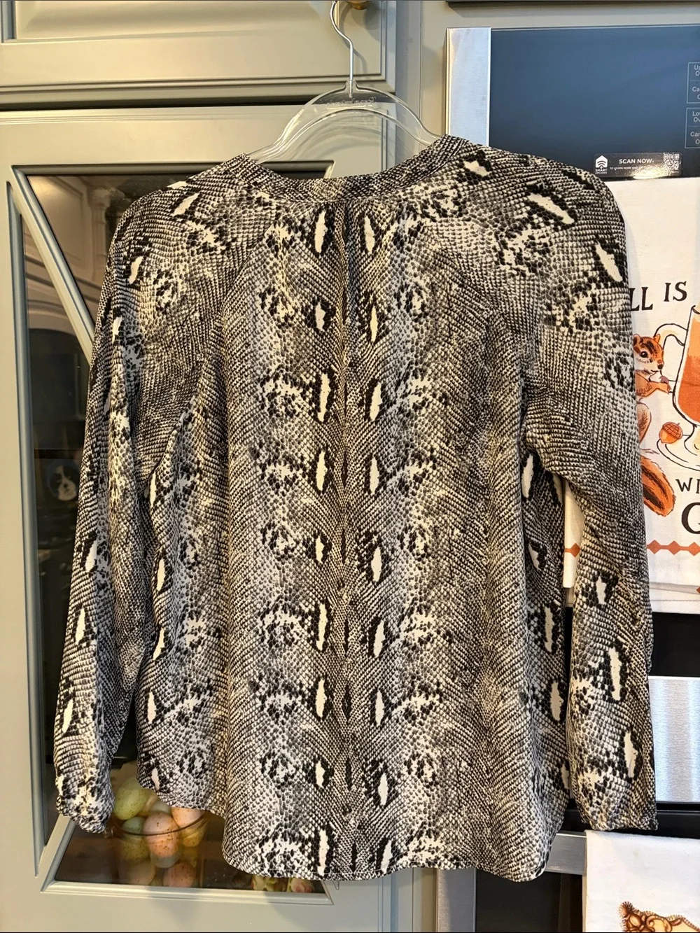J. Crew Black and White Snake-Print Long-Sleeve Blouse XS